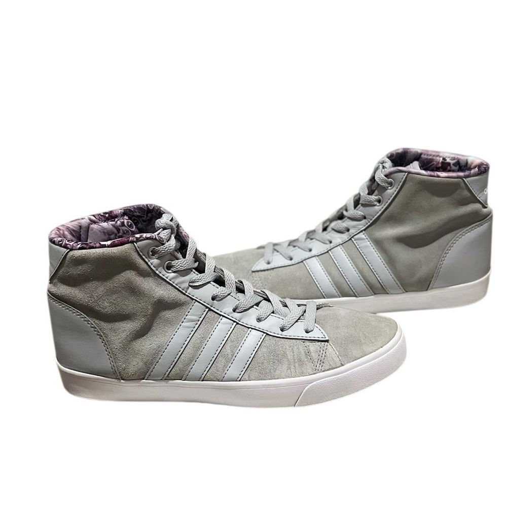 Adidas Neo Hoops Mid Sneakers Gray Suede Women’s  8.5 Floral Lining